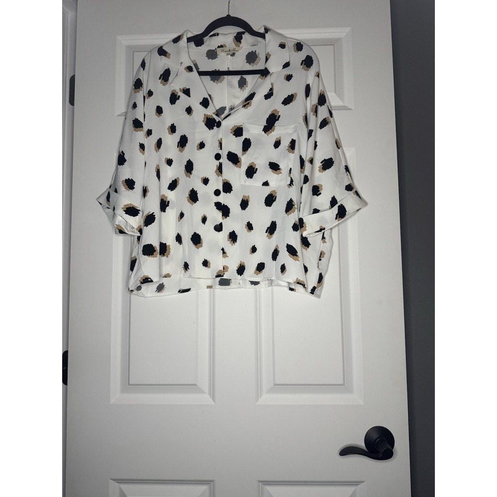 Vine And Love Cuff Sleeve Drop Shoulder Button Down Blouse Large Abstract Print
